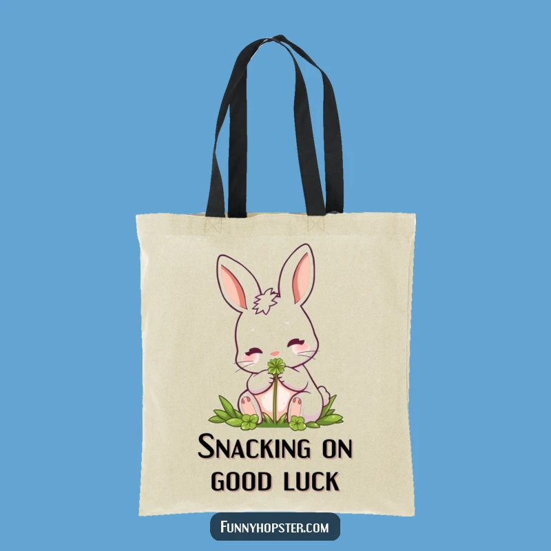 Funny Rabbit Clover Nibbler Tote Bag: Carry Your Good Fortune Everywhere