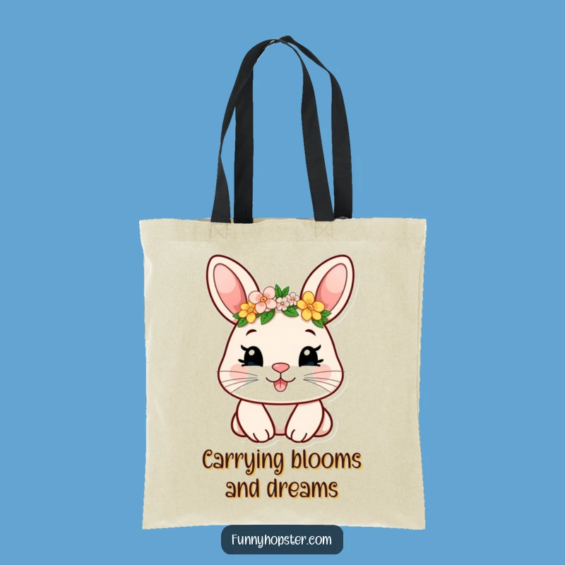 Funny Smiling Rabbit Flower Crown Tote Bag - Chic & Humorous Accessory