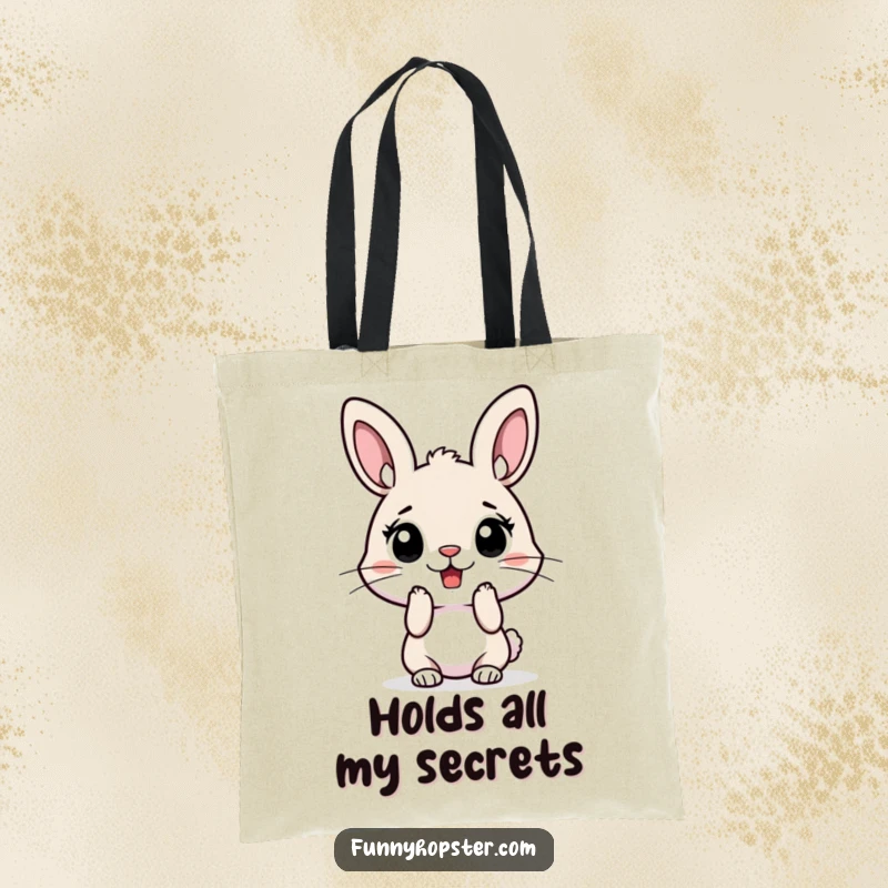 Funny tote bag with a surprised rabbit character whose ears are perked high, expressing shock and humor for casual use.